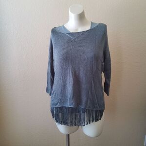 Soft Surroundings Fringe Slouchy Sweater with Tank Shawl Blue Size S New